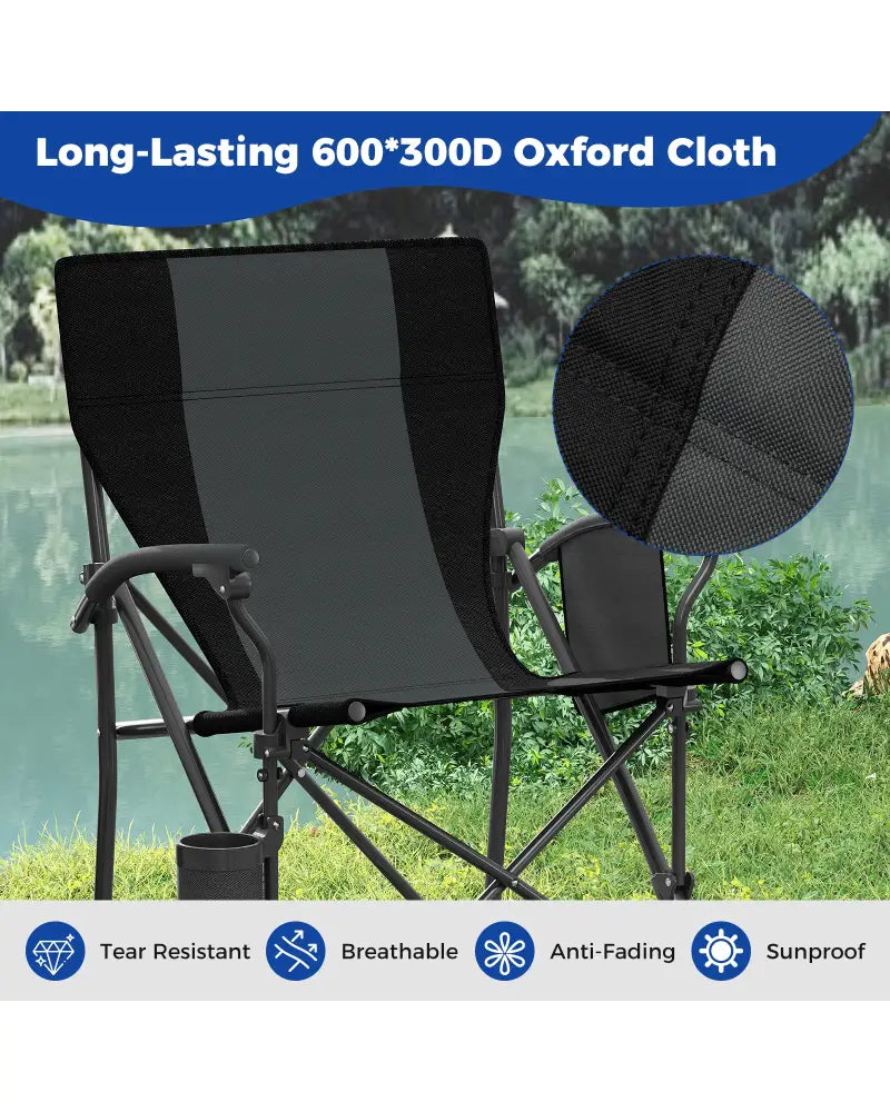 Portable Folding Oxford Cloth Camping Chair with Cup Holder and Side Pocket-Grey - Gray - Camping Furniture