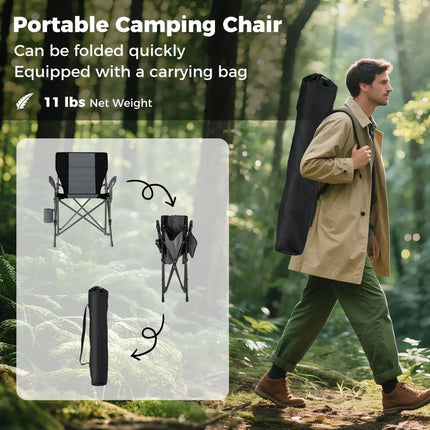 Portable Folding Oxford Cloth Camping Chair with Cup Holder and Side Pocket-Grey - Gray - Camping Furniture