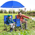Portable Folding Picnic Double Chair with Umbrella-Blue - Blue - Camping Furniture