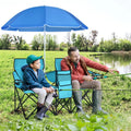 Portable Folding Picnic Double Chair With Umbrella-Turquoise - Turquoise - Camping Furniture