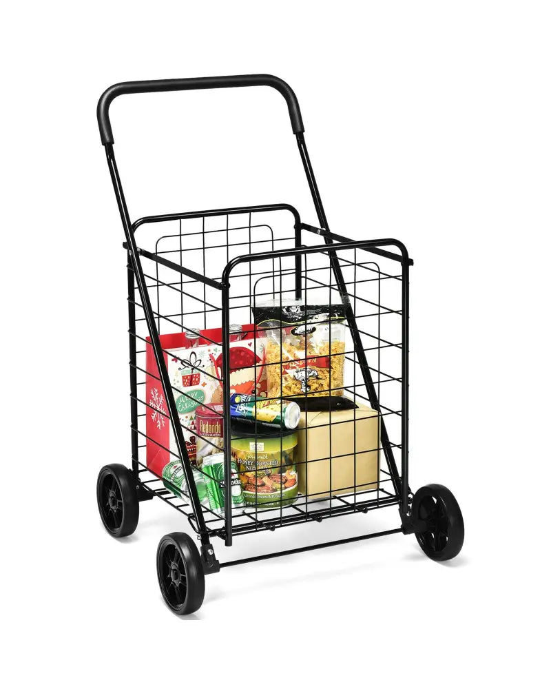 Portable Folding Shopping Cart Utility for Grocery Laundry-Black - Black - Kitchen Tools