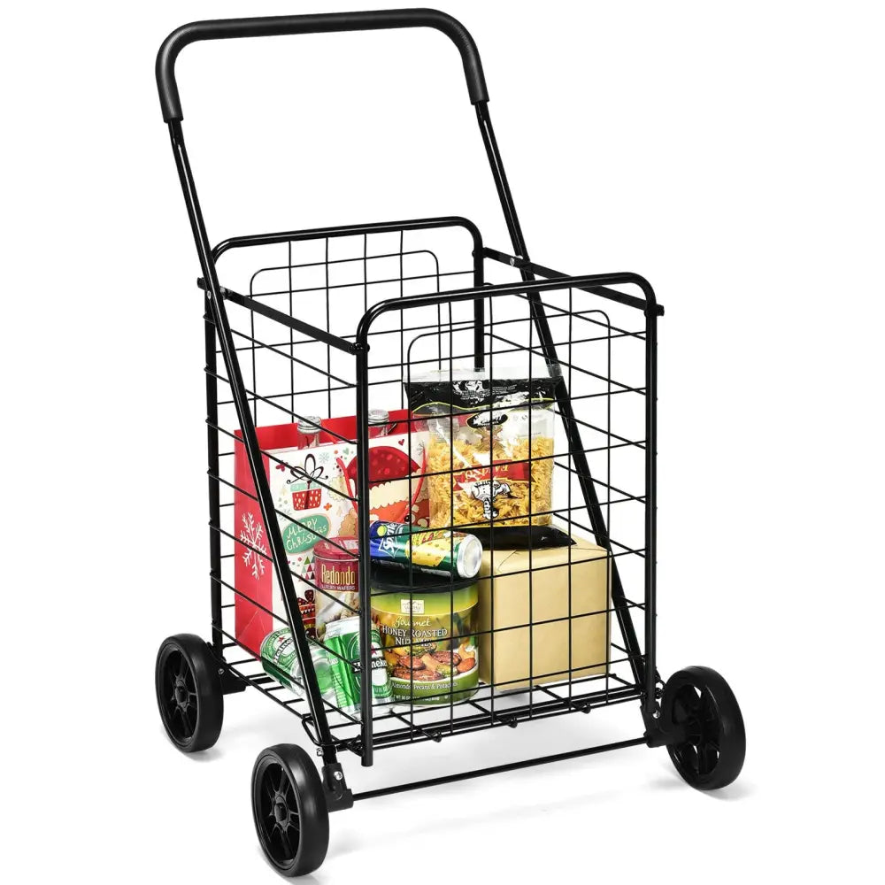 Portable Folding Shopping Cart Utility for Grocery Laundry-Black - Black - Kitchen Tools