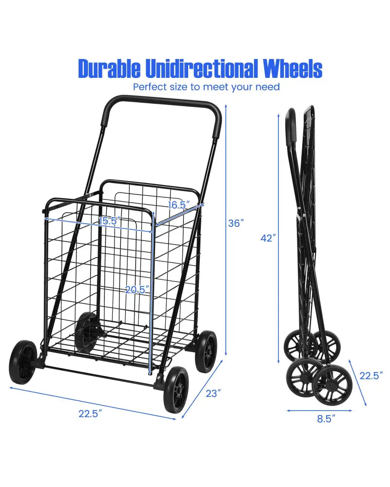 Portable Folding Shopping Cart Utility for Grocery Laundry-Black - Black - Kitchen Tools