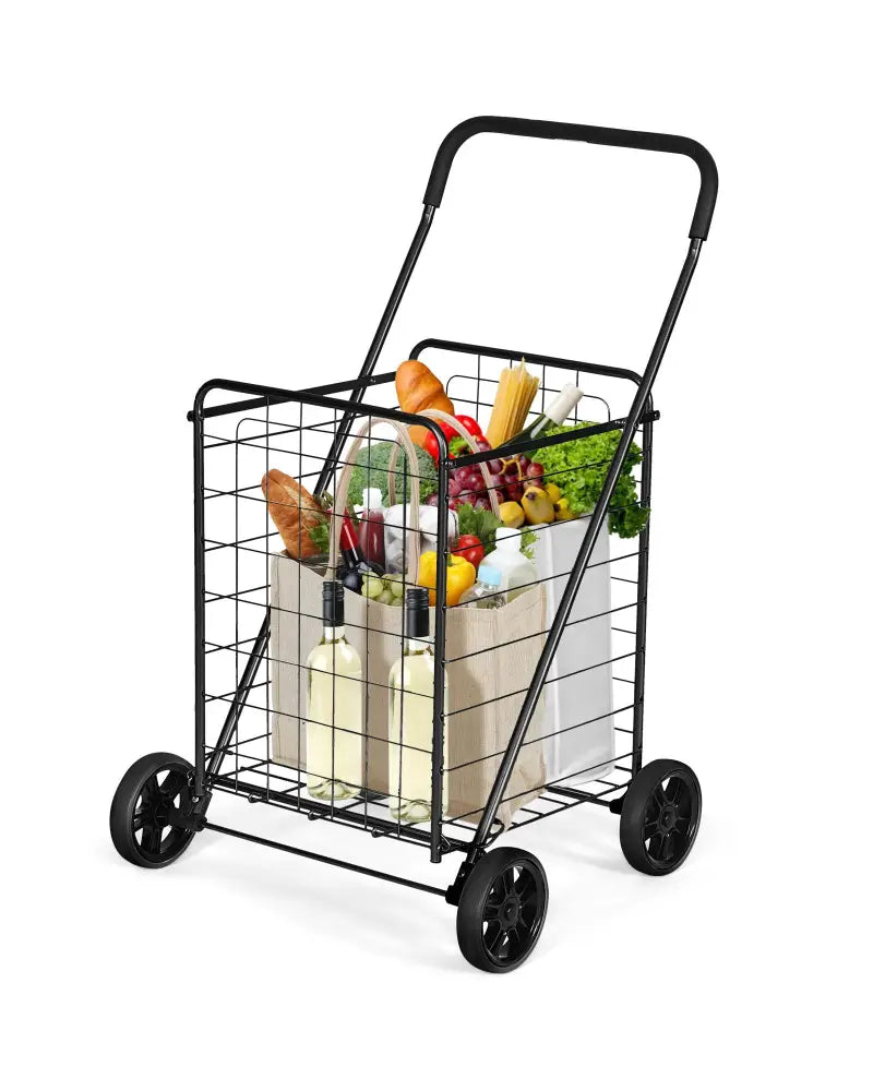Portable Folding Shopping Cart Utility for Grocery Laundry-Black - Black - Kitchen Tools