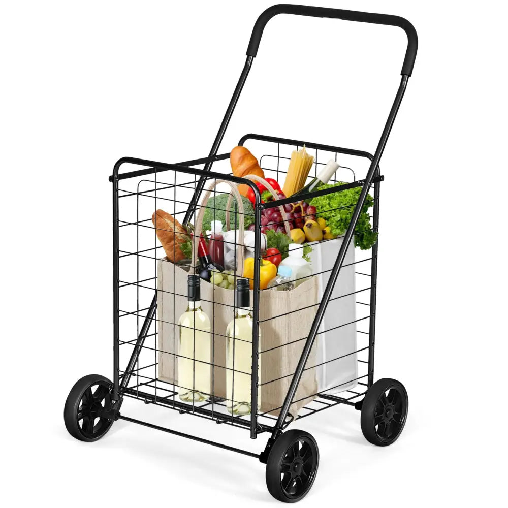 Portable Folding Shopping Cart Utility for Grocery Laundry-Black - Black - Kitchen Tools