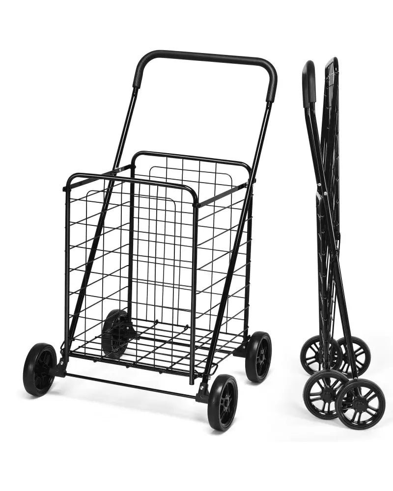 Portable Folding Shopping Cart Utility for Grocery Laundry-Black - Black - Kitchen Tools