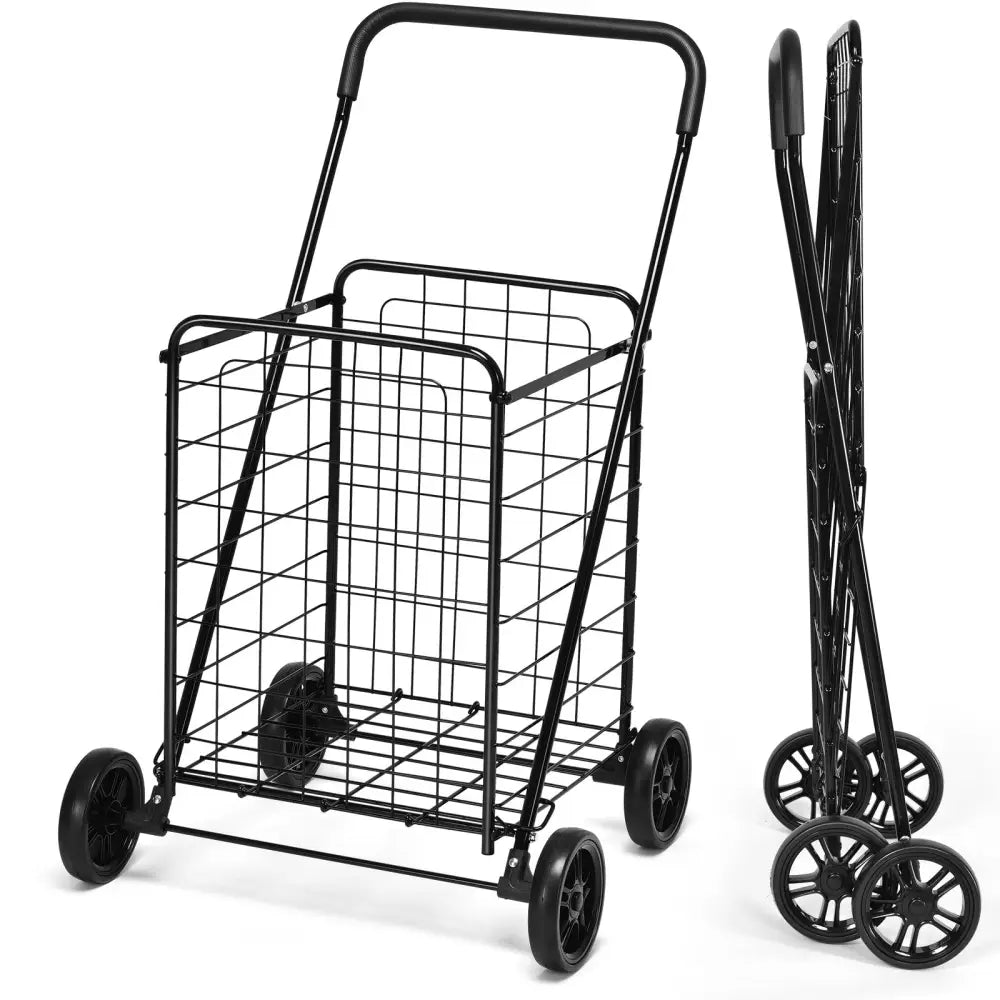 Portable Folding Shopping Cart Utility for Grocery Laundry-Black - Black - Kitchen Tools