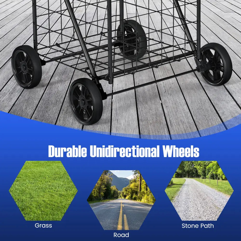 Portable Folding Shopping Cart Utility for Grocery Laundry-Black - Black - Kitchen Tools