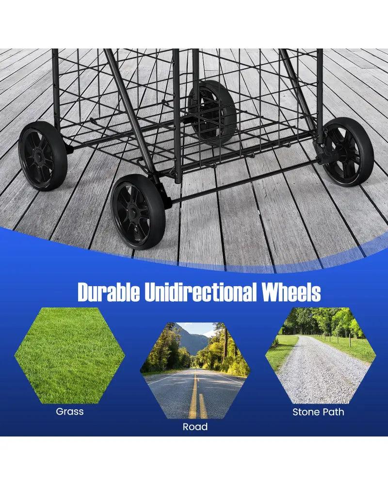 Portable Folding Shopping Cart Utility for Grocery Laundry-Black - Black - Kitchen Tools