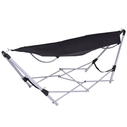 Portable Folding Steel Frame Hammock with Bag-Black - Black - Hammocks