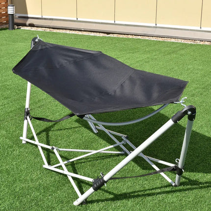 Portable Folding Steel Frame Hammock with Bag-Black - Black - Hammocks