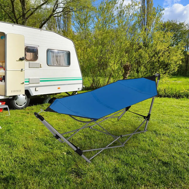 Portable Folding Steel Frame Hammock with Bag-Blue - Blue - Hammocks