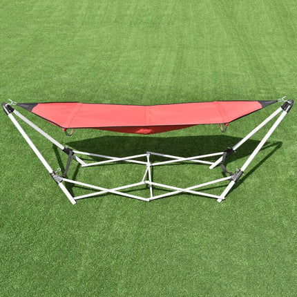 Portable Folding Steel Frame Hammock with Bag-Red - Red - Hammocks