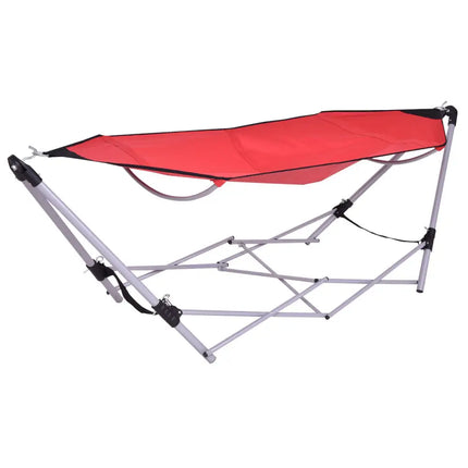 Portable Folding Steel Frame Hammock with Bag-Red - Red - Hammocks