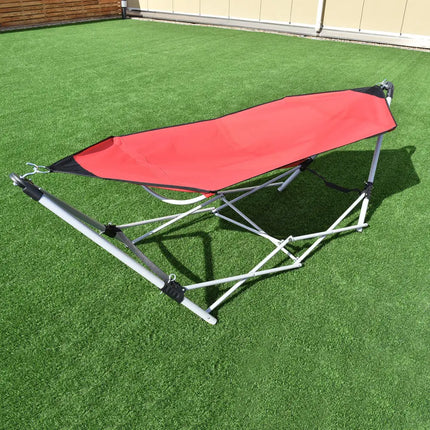 Portable Folding Steel Frame Hammock with Bag-Red - Red - Hammocks