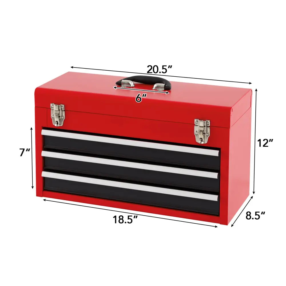 Portable Garage Mechanic Tool Cabinet Box with 3 Drawers-Black & Red - Black & Red - Garages
