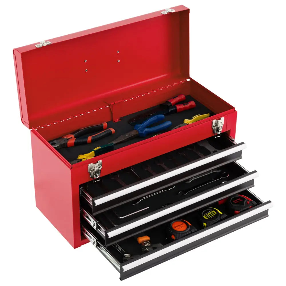 Portable Garage Mechanic Tool Cabinet Box with 3 Drawers-Black & Red - Black & Red - Garages