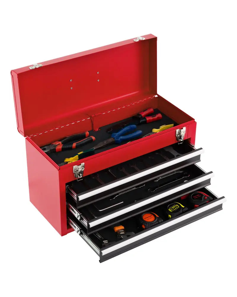 Portable Garage Mechanic Tool Cabinet Box with 3 Drawers-Black & Red - Black & Red - Garages