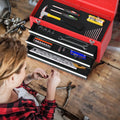 Portable Garage Mechanic Tool Cabinet Box with 3 Drawers-Black & Red - Black & Red - Garages