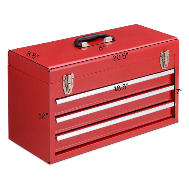 Portable Garage Mechanic Tool Cabinet Box with 3 Drawers-Red - Red - Garages