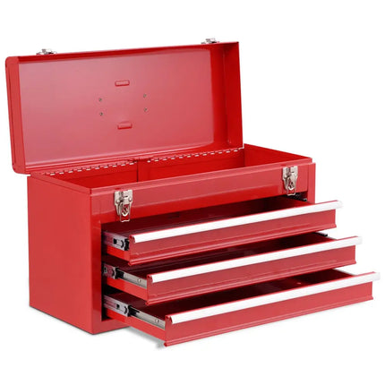 Portable Garage Mechanic Tool Cabinet Box with 3 Drawers-Red - Red - Garages