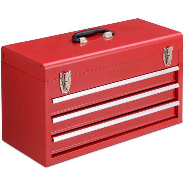 Portable Garage Mechanic Tool Cabinet Box with 3 Drawers-Red - Red - Garages