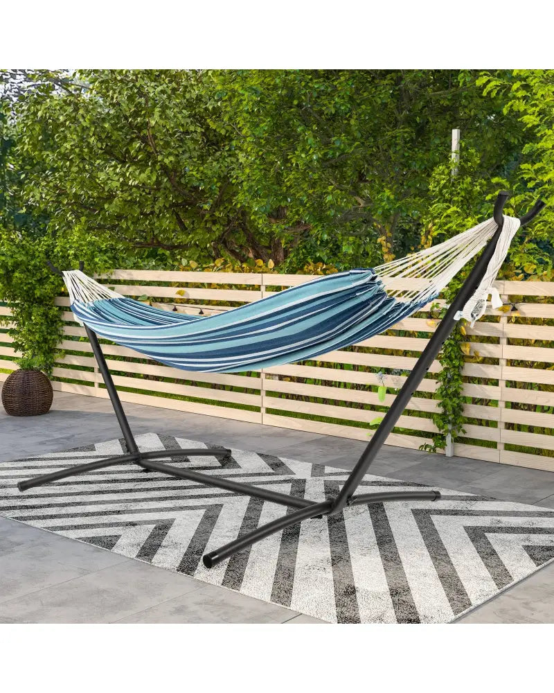 Portable Indoor Outdoor 2-Person Double Hammock Set with Stand and Carrying Cases-Blue - Blue - Hammocks