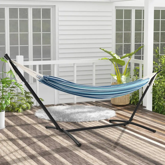 Portable Indoor Outdoor 2-Person Double Hammock Set with Stand and Carrying Cases-Blue - Blue - Hammocks