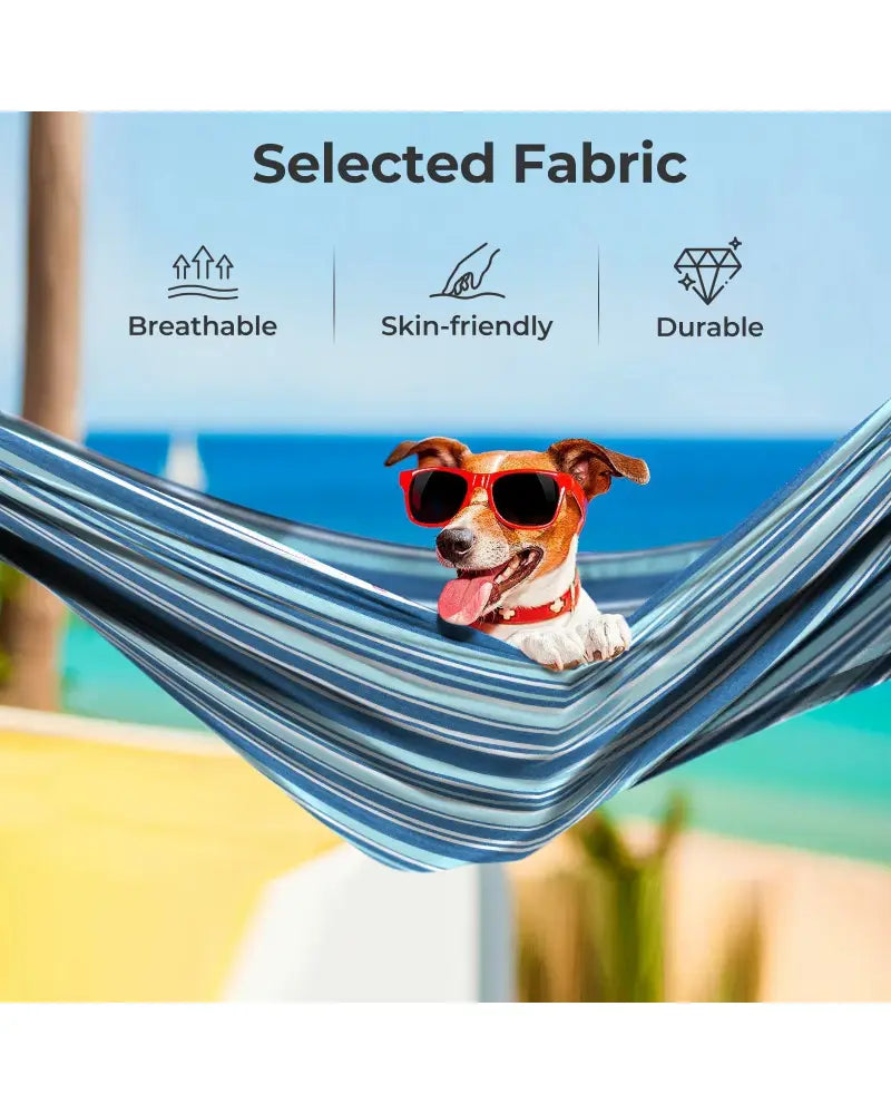Portable Indoor Outdoor 2-Person Double Hammock Set with Stand and Carrying Cases-Blue - Blue - Hammocks
