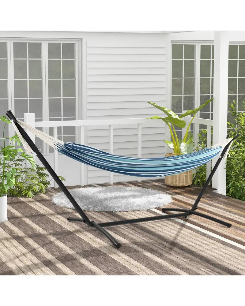 Portable Indoor Outdoor 2-Person Double Hammock Set with Stand and Carrying Cases-Blue - Blue - Hammocks