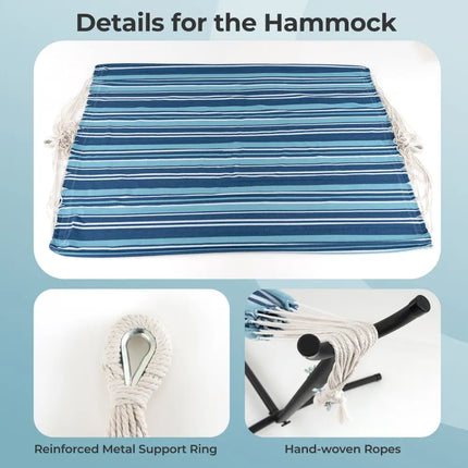Portable Indoor Outdoor 2-Person Double Hammock Set with Stand and Carrying Cases-Blue - Blue - Hammocks