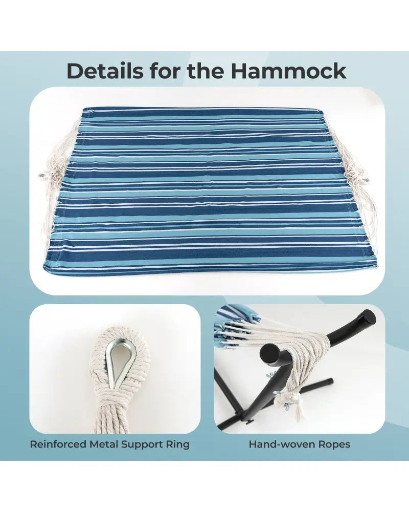 Portable Indoor Outdoor 2-Person Double Hammock Set with Stand and Carrying Cases-Blue - Blue - Hammocks