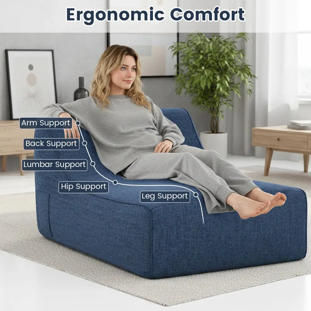 Portable L-Shaped Inflatable Lazy Sofa with Detachable Cover-Blue - Blue - Camping Furniture