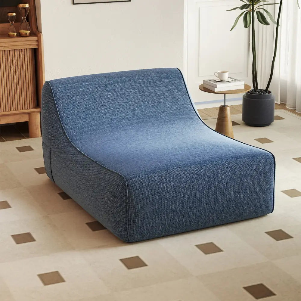 Portable L-Shaped Inflatable Lazy Sofa with Detachable Cover-Blue - Blue - Camping Furniture