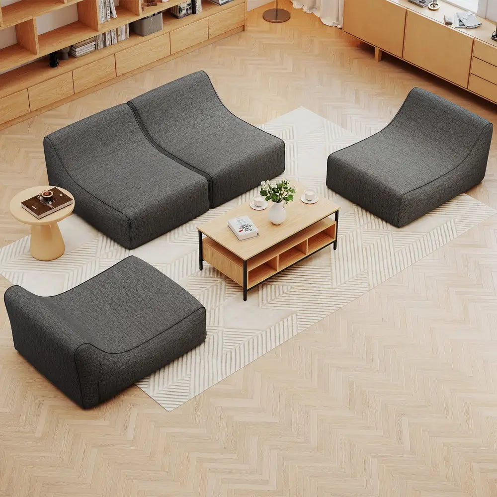 Portable L-Shaped Inflatable Lazy Sofa with Detachable Cover-Gray - Gray - Camping Furniture