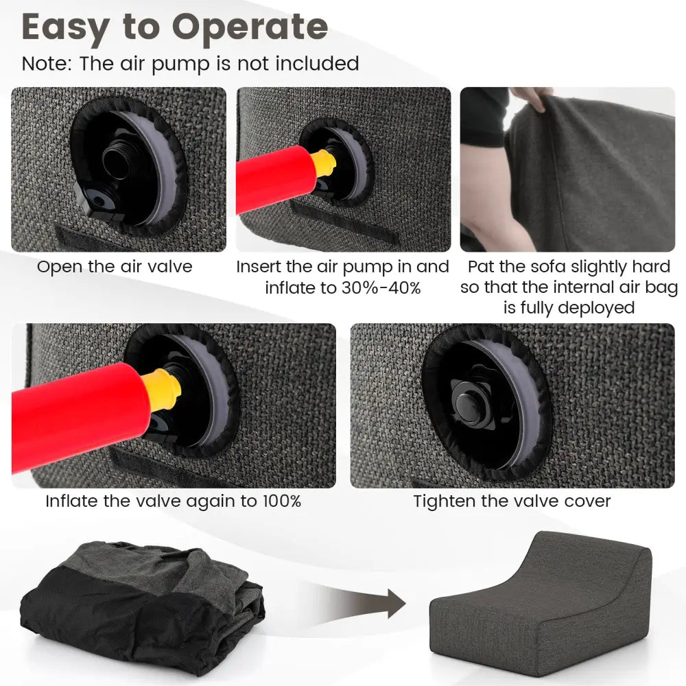 Portable L-Shaped Inflatable Lazy Sofa with Detachable Cover-Gray - Gray - Camping Furniture