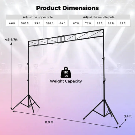 Portable Lighting Truss System Height Adjustable DJ Light Stand with 2 Folding Tripods - Outdoor Decor