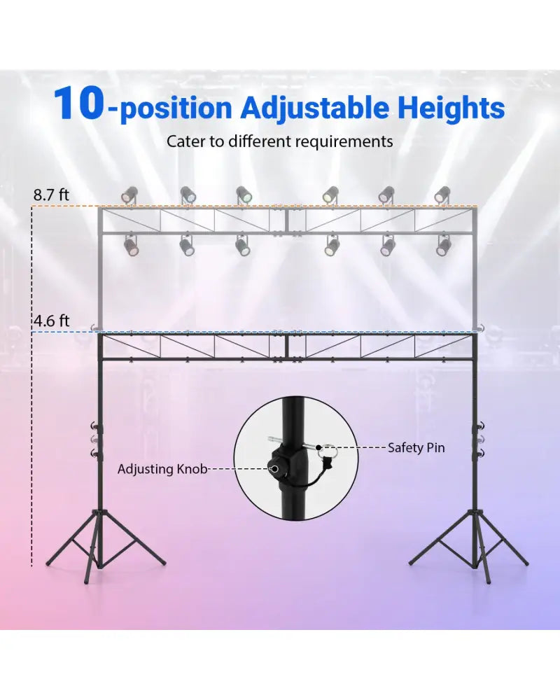 Portable Lighting Truss System Height Adjustable DJ Light Stand with 2 Folding Tripods - Outdoor Decor