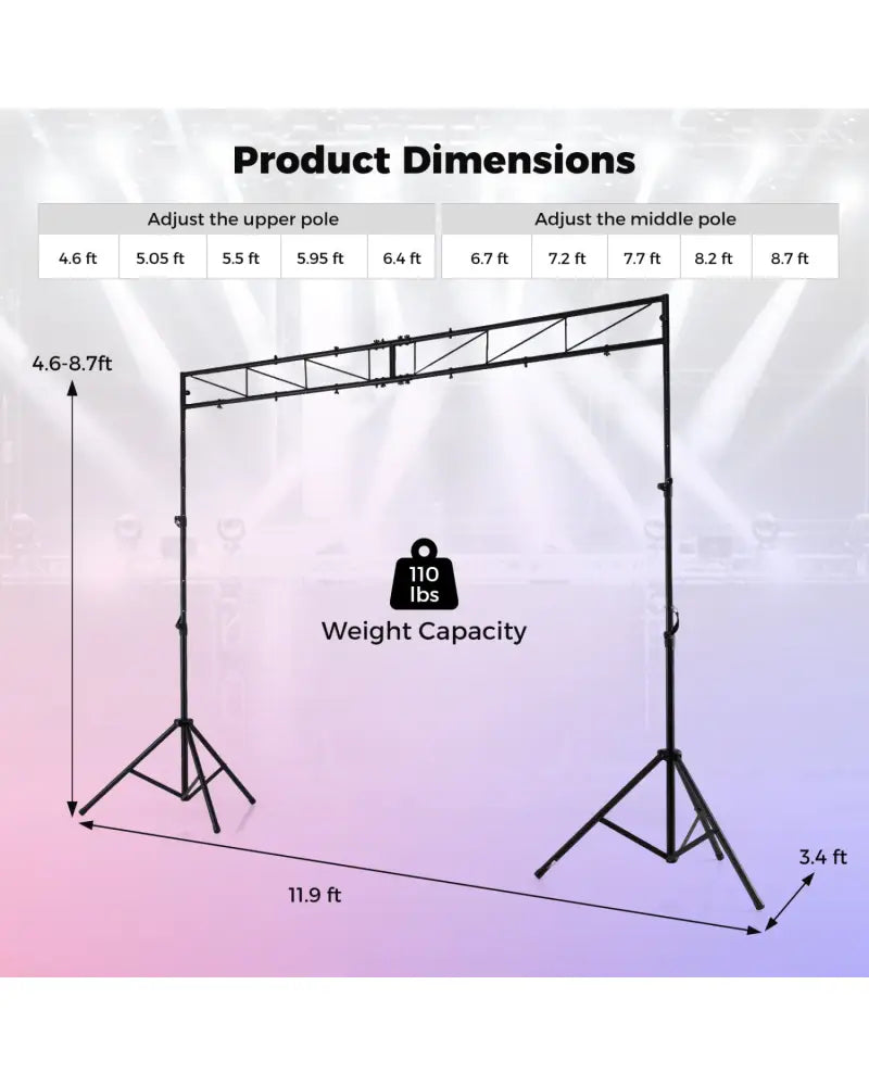 Portable Lighting Truss System Height Adjustable DJ Light Stand with 2 Folding Tripods - Outdoor Decor