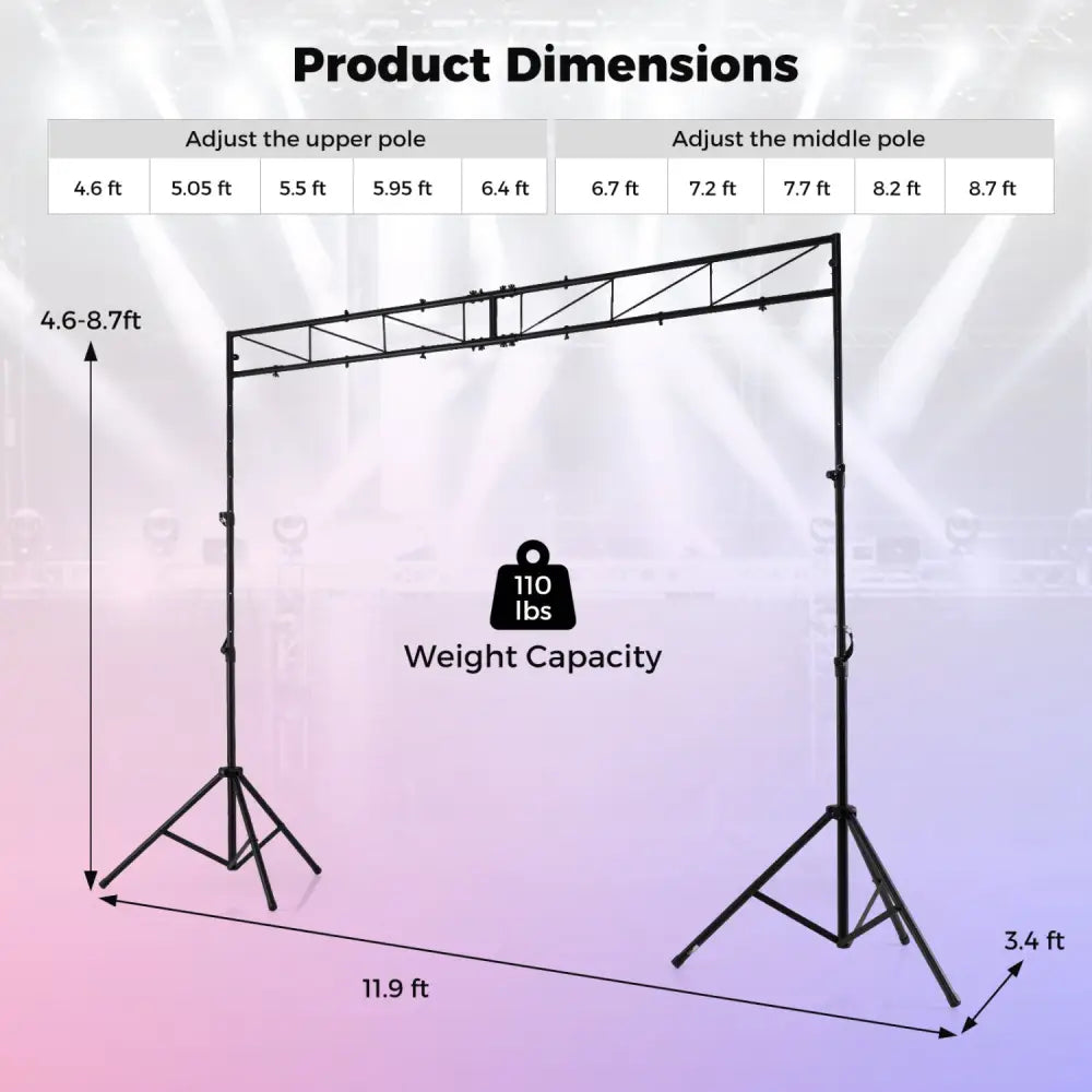 Portable Lighting Truss System Height Adjustable DJ Light Stand with 2 Folding Tripods - Outdoor Decor
