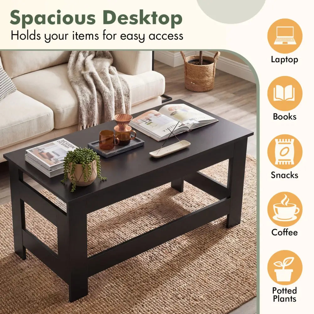 Portable Low Floor Table with Foldable Legs for Living Room-Black - Black - Coffee Tables