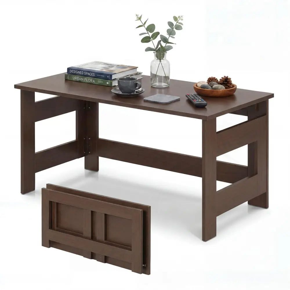 Portable Low Floor Table with Foldable Legs for Living Room-Brown - Brown - Coffee Tables