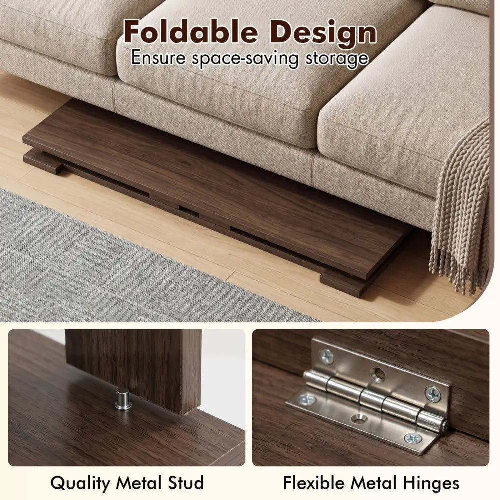 Portable Low Floor Table with Foldable Legs for Living Room-Brown - Brown - Coffee Tables