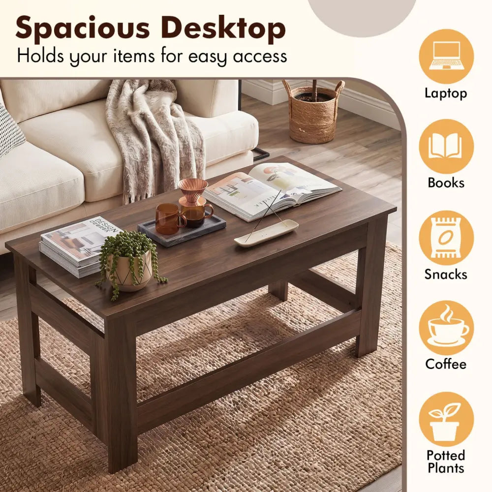 Portable Low Floor Table with Foldable Legs for Living Room-Brown - Brown - Coffee Tables