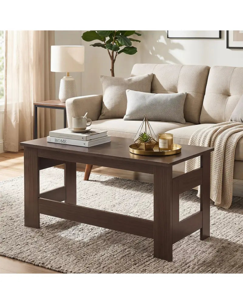 Portable Low Floor Table with Foldable Legs for Living Room-Brown - Brown - Coffee Tables