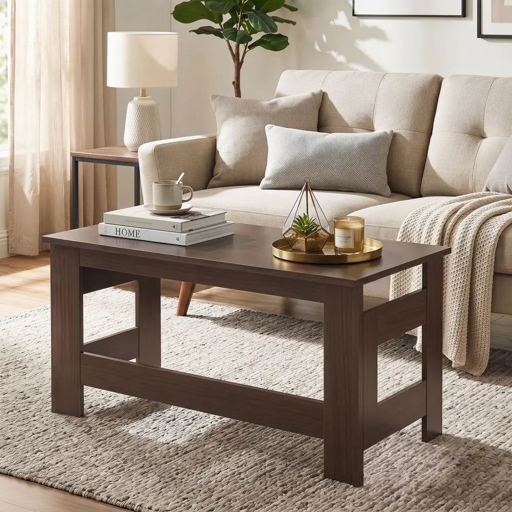 Portable Low Floor Table with Foldable Legs for Living Room-Brown - Brown - Coffee Tables