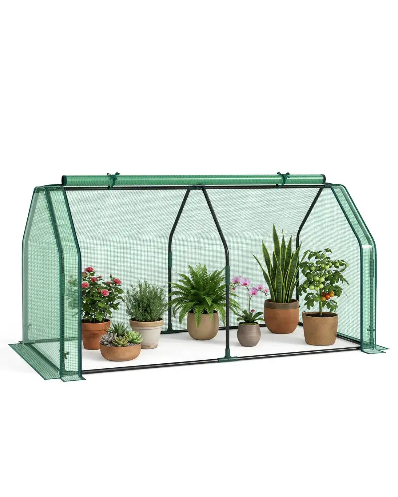 Portable Mini Greenhouse Small Garden Greenhouse with PE Cover and Zippered Roll-up Door for Vegetables-Green - Green