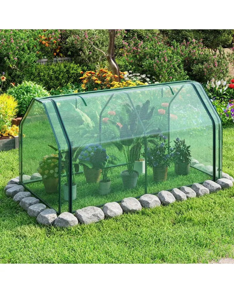 Portable Mini Greenhouse Small Garden Greenhouse with PE Cover and Zippered Roll-up Door for Vegetables-Green - Green