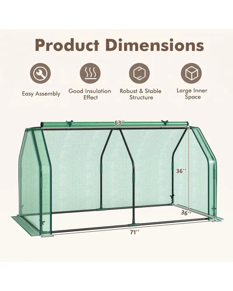 Portable Mini Greenhouse Small Garden Greenhouse with PE Cover and Zippered Roll-up Door for Vegetables-Green - Green
