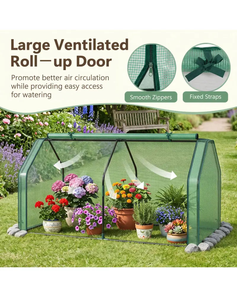 Portable Mini Greenhouse Small Garden Greenhouse with PE Cover and Zippered Roll-up Door for Vegetables-Green - Green